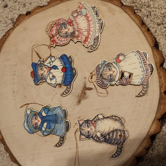 Vintage Kitty Cucumber Set 5 Ornaments 1983 - Picture 2 of 7